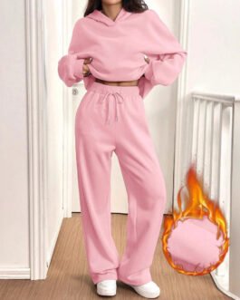 Womens Casual Warm Hooded Top And Pants Set