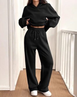 Womens Casual Warm Hooded Top And Pants Set