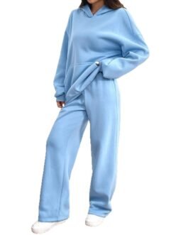 Womens Casual Warm Hooded Top And Pants Set