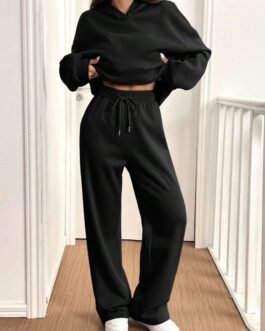 Womens Casual Warm Hooded Top And Pants Set