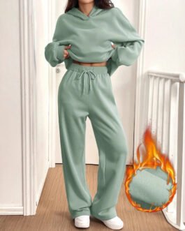Womens Casual Warm Hooded Top And Pants Set