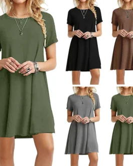 femmes décontracté à manches courtes t shirt robe vintage col rond imprimé mini robe ample élégant simple mini robe streetwear robe d'été